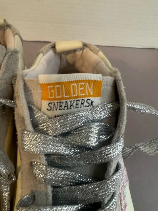 Golden Goose Mid Star Low-Top Sneakers in Grey, Silver & Pink Glitter - Picture 6 of 15